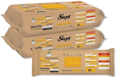 Sleepy Easy Clean Biodegradable Surface Cleaning Wipes, Clove &amp; Cinnamon Additive, 100 Sheets, 2x50 Pack