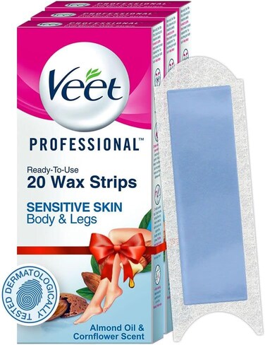 Veet Full Body Waxing Kit for Sensitive Skin, 20 Strips (Pack of 3)