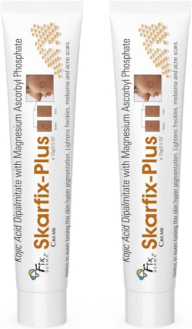 Fixderma 2% Kojic Acid + 1% Arbutin Skarfix-Plus Scar Removal Cream, Hyperpigmentation Removal Cream and Acne Scars Removal Cream, Helps To Reduce Melasma- 15gm (Pack of 2)