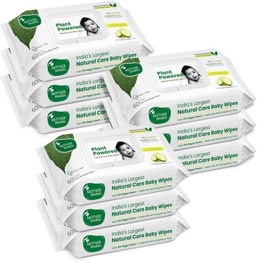 Mother Sparsh Natural Care Baby Wipes 60 Pcs (Pack of 9), 100% Plant Made Fabric From forest Land, Fresh+Cleanse (with Cucumber) Plant Powered Wet Wipes for Baby, Cotton Cloth Like Bigger Sheets