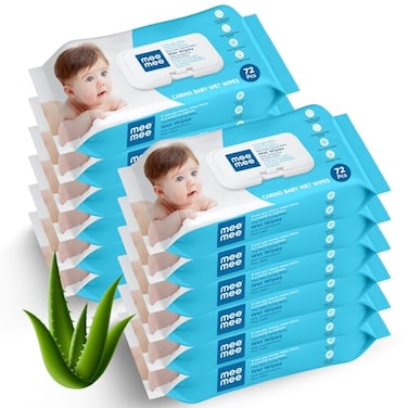 Mee Mee Soft Gentle Baby Wet Wipes (72 Wipes) Pack Of 12, Infused With Aloe Vera And Vitamin E, Paraben &amp; Sulfate Free, Cleansing Wipes, Wipes Combo For Babies