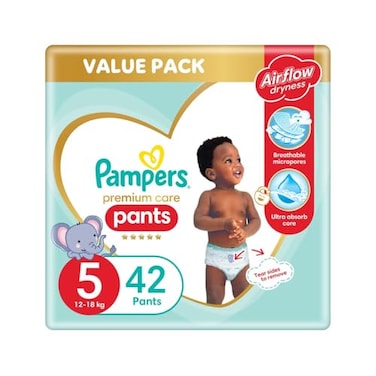 Pampers Care Pants Diapers, Size 5, 12-18kg, Unique Softest Absorption For Ultimate Skin Protection, 40 Count