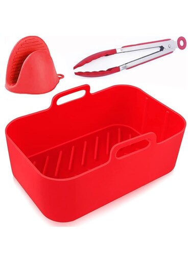 REVHQ Air Fryer Silicone Liners Set, Air Fryer Silicone Pot Reusable Silicone Air Fryer Liners Food Safe Non Stick Air Fryer Basket Accessories Replacement Baking Tray for Ninja Dual Dz201 Dualzone