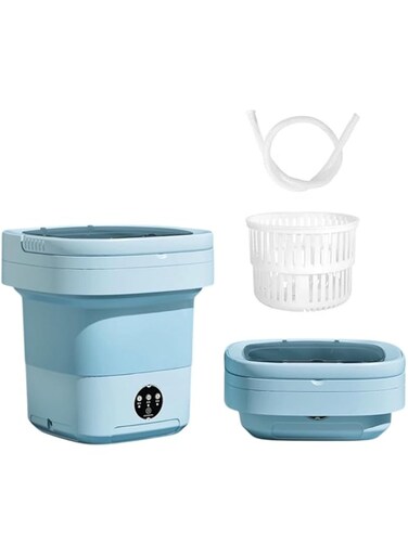 Mini Portable Washing Machine with Spin Dryer, Upgraded into 11 Litre Capacity, Foldable Design Mini Washing Machine Light weight for Baby Clothes, Underwears.Green,pink,Purple,Blue [11L] (Sky blue)