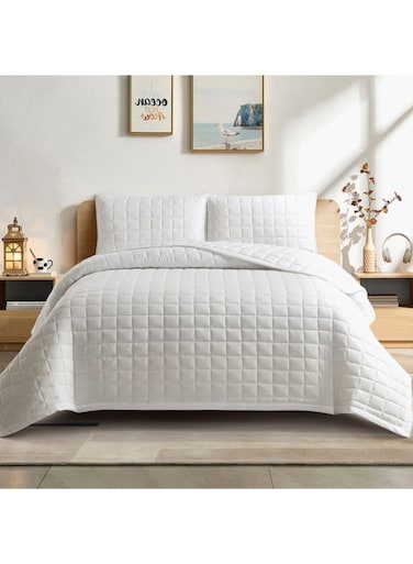 Box White 3-Piece Microfiber Twin Quilt Set