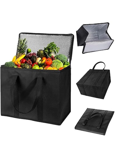 1pcs Large Insulated Reusable Grocery Bags with Sturdy Zipper and Handles, Insullated Bags Foldable Washable Heavy Duty Cooler Totes for Hot or Cold Food Delivery, Travel, Shopping