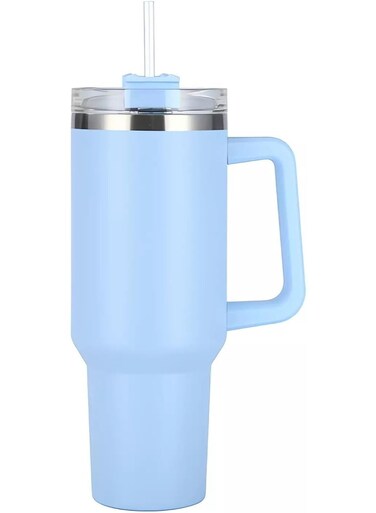 Mug 1200ml Stainless Steel with Handle Lid &amp; Straw Vacuum Insulated Water Bottle Travel Coffee Mug Keeps Drinks Hot and Cold Ideal for Office Home Camping and Outdoor (Blue)