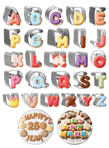 Alphabet Cookie Cutters Set, Stainless Steel Letter Cookie Cutters, Small Biscuits Mold for DIY Baking, Letter Shaped Baking Tool for Biscuits, Cakes, Fondant, Fruit and Dough