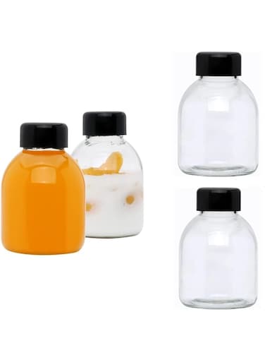 Azonee Reusable Glasses Bottle, Empty Plastic Juice Bottles with Leak-Proof Caps Lids, 4Pcs 8oz/250 ml for Juice, Milk and Other Beverages, Mini Reusable Drink Container for Cold Drinks