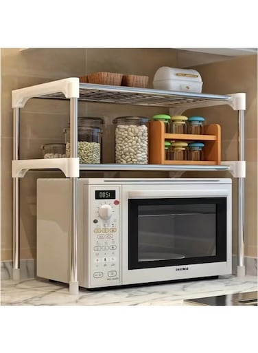 Cabinet Shelf Organizer Rack, Kitchen Storage Rack, Household Double-layer Microwave Rack, Bathroom Storage Rack, Storage Organize Shelf, White