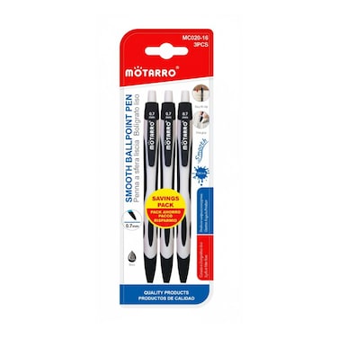 MOTARRO Smooth Ballpoint Pens MC020-16, 0.7mm Retractable Black Ink Pens &ndash; Easy-Grip, Smooth-Writing Medium Point Oil Ink Pens for Office, School &amp; Home