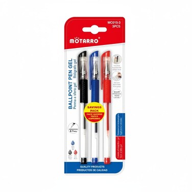 Motarro 3-Piece Gel Ink Ballpoint Pen Set MC015-3 &ndash; 0.7mm Black, Blue &amp; Red Ink &ndash; Smooth, Precise, Comfortable Writing
