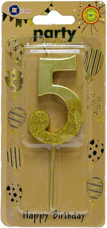 Italo Gold Glitter Dipped Number 5 Birthday Candle