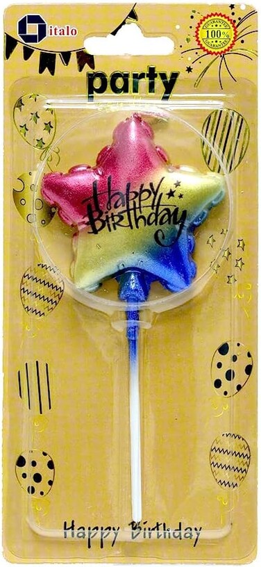 Italo Happy Birthday Star Candle, Multicolour