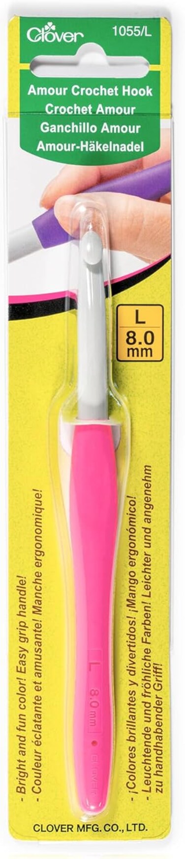 Clover Crochet Hook Amour, Pink, L 8.0mm, 1055/L