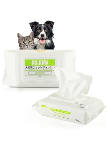 SN-HENG Pet Wipes, Dogs &amp; Cats for Cleaning Face, Hips, Eyes, Ears, Paws &amp; Teeth, 80 Tablets Per Pack, (Multiple Scent Options) (green tea)