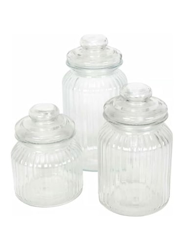 Set of 3 Glass Kitchen Canisters with Sealing Lids &ndash; Food Storage Jars (350ml, 500ml, 1300ml) for Herbs, Tea, Jam, Coffee, and Pantry Organization