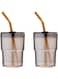 2 Pack Tumbler Glass Cups with Lids and Glass Straws, 13oz/400ml Double Wall Insulated Glass Coffee Cup, Heat Resistant Iced Tea Cups for Hot and Cold Drinks, Transparent Gray