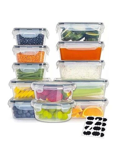 TYCOM Meal Prep Container, Airtight Food Storage Container Set of 12 pcs,Re-usable Plastic Food Containers, Stackable Kitchen Organizer Boxes, Tupperware, BPA Free &amp; Microwave Freezer Dishwasher Safe
