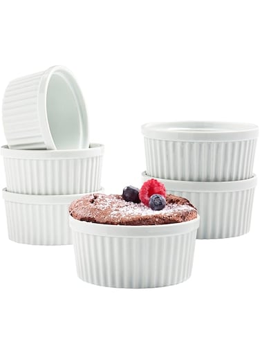 Vikko 10 Oz Ramekin Set: Ceramic Creme Brulee Ramekins &amp; Souffl&eacute; Dishes - Porcelain White Ramekins 8 oz Oven Safe Bowls - Souffle Dish and Custard Cups for Baking And Dessert - Ramiken Set of 6