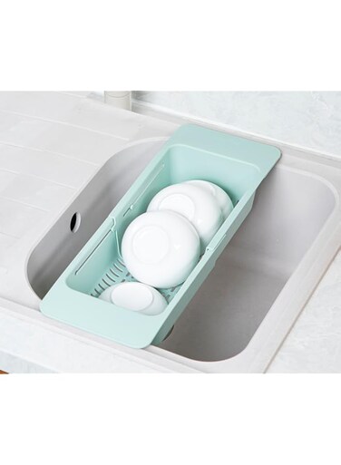 Inochi Yoko Adjustable Over-the-Sink Dish Drying Rack   Expandable up to 14 inches   Fits most Sinks   Tableware Fruit Holder   Multi-Purpose Dish Drainer Rack - Tea Green-Matcha