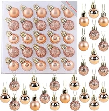 Christmas Concepts&reg; Pack of 25-25mm Mini Christmas Tree Baubles - Shiny, Matte &amp; Glitter Decorated Baubles (Rose Gold)
