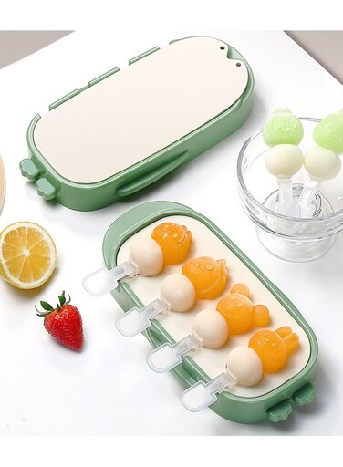 Molds Easy Release Ice Lolly Moulds Food Grade Silicone 4 Cavity Cartoon Design Reusable with Lids DIY Homemade Frozen Ice Cream Maker for Family Kids Summer