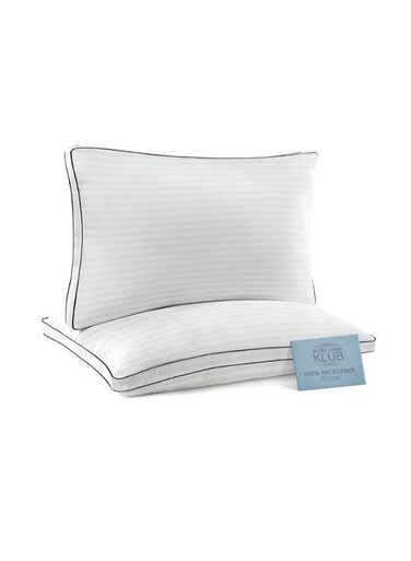 Linen Klub 2-Piece Luxury Hotel Soft Down Alternative Pillow with Stripe Patterned, 800g Filling, Ultra-Soft &amp; Supportive Cotton White 48x74cm
