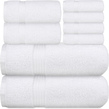 Bliss Casa 8-Piece Towel Set &ndash; 100% Combed Cotton, 550 GSM, Soft &amp; Absorbent Hotel Quality Towels &ndash; Includes 2 Bath Towels, 2 Hand Towels &amp; 4 Washcloths &ndash; Quick Dry, Thick &amp; Durable