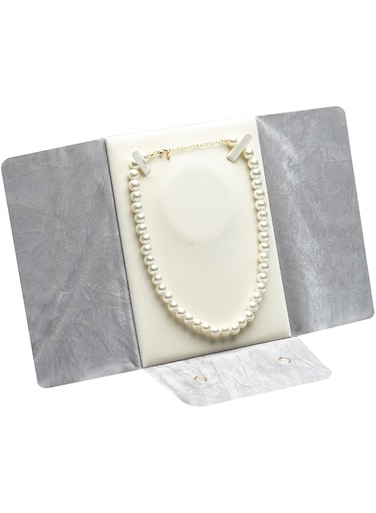 COWFEX Large Velvet Travel Jewelry Organizer Pearl Necklace Storage Carrying Case Display Folder (Grey)