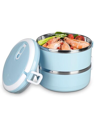 Stainless Steel Thermal Lunch Box, Portable Bento Box Food Container 2 Layer Stackable Leak-Proof Snack Box for School Office Work Home Picnic