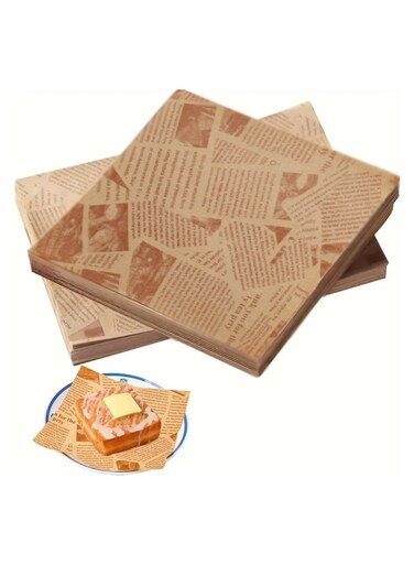 200 Pcs Greaseproof Paper Sheets, 7 x 7 Inch Food Burger Paper, Baking Wrapping Sheets, Old Newspaper Style Grease Proof Wrap for Food Basket &amp; Plate Liners Bread Sandwich Pizza and French Fries