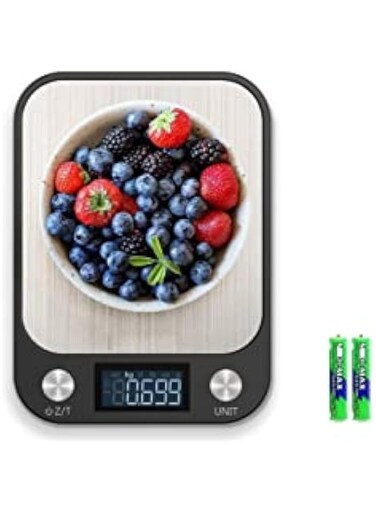 High Accuracy Digital Kitchen Scale with Large LCD Display - Stainless Steel Platform - Ultra Slim Design - Weighs from to 15kg - Black Color