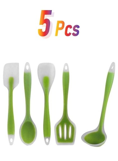 5-Piece Serveware Set Green Spoon (28.5x8.7), Slotted Turner (29.8x7.5), Spatula (28.5x5.8), Solid (27.3x5.8), (27.3x5.8)cm