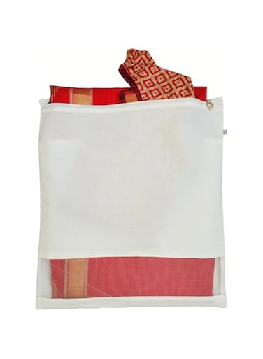 Clarkia Reusable Cotton Saree Cover with Blouse compartment big size for Storage, Wardrobe Organizer bags saree bags cotton (17x17 inches, Beige) (12)