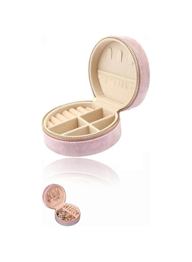 Mini Velvet Travel Jewelry Case - Pink Jewellery Box Organizer for Rings, Earrings, Necklace, Bracelets - Compact and Stylish Storage Solution