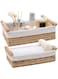 DUOER Round Paper Rope Storage Basket, Wicker Baskets for Organizing with Handle, Decorative Bins for Countertop, Toilet Paper Basket for Toilet Tank Top, Small Baskets Set (Set of 2,Beige)