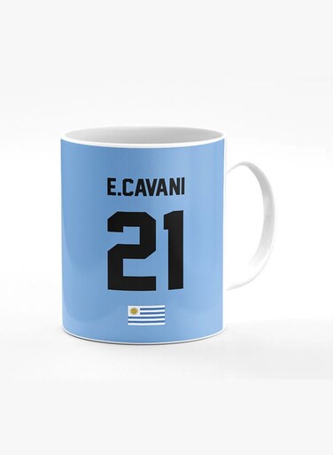 Designer Printed Coffee Mug with Heavy Duty Handle 11oz Ceramic Personalised Gift Mugs Cup [Microwave Safe &amp; Dishwasher Proof] -Football Team - Uruguay Player Name - E.Cavani