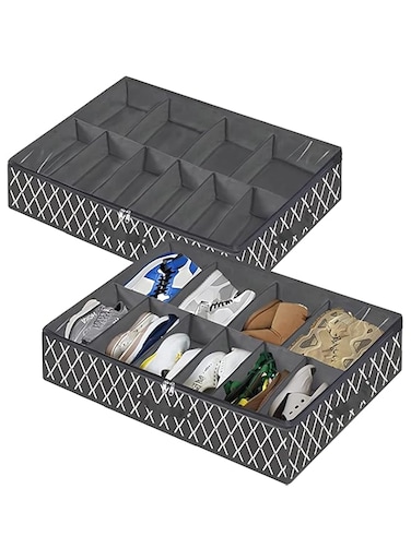 Beauenty 2-pack Under Bed Shoe Storage Organizer,fits Total 20 Pairs,sturdy Underbed Shoe Container Box Storage With Clear Cover,shoes Organizer For Sneakers,high Heels,flip Flop(Black)