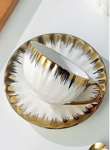 teacup and coffee cup set with gold rim, 200ml x 2   High temperature resistant