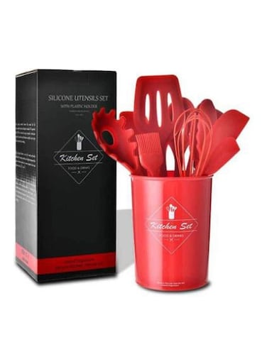 11-Piece Silicone Cooking Utensil Set With Holder Red One Size
