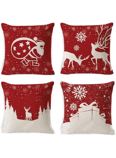 Lxeqiony 4PCS 18"x18" Christmas Throw Pillow Covers Christmas Decorative Couch Pillow Cases Cotton Linen Pillow Square Cushion Cover for Sofa, Couch, Bed and Car (Christmas A-4PCS)