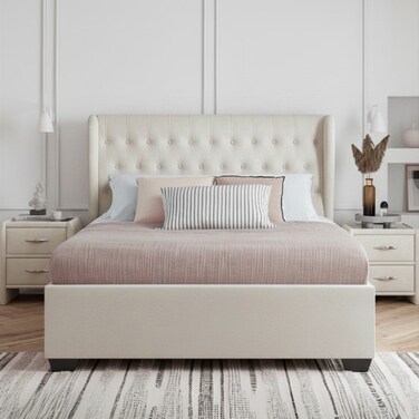 Dusk Duvet Upholstered Large Twin Size Bed (140 X 200 CM) Beige Color