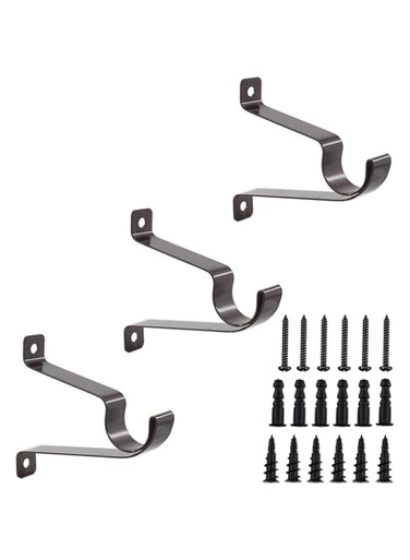 NALACAL 6 PCS Adjustable Distance Curtain Rod Bracket, Heavy Duty Single Hole Curtain Rod Hooks, Drapery Rod Bracket Set, Metal Blinds Hang Curtains Rod Holder with Screw Pack Brown 25mm/1 in