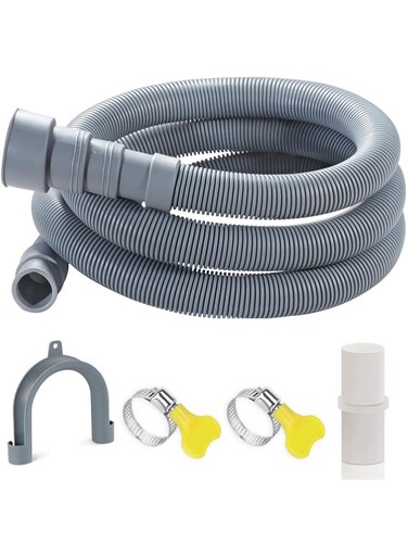 Aputue Washing Machine Drain Hos, 2m Flexible Portable Discharge Washer Hoses, Universal Drain Hose Extension Pipe Kit with 1 Adapter 1 U-Bend Bracket 2 Hose Clip, Easy to Install Washer Hoses