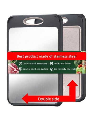 Cutting Board 16&acirc;&euro;&Atilde;&mdash;11&acirc;&euro; &acirc;&euro;&ldquo; Stainless Steel Side &amp; Food-Grade Fiber Side, Large Chopping Board with Handle