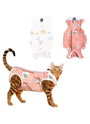 NALACAL 2 Pcs Recovery Suit, Professional Dog Cat Surgery Recovery Shirt, Cat Surgery Recovery Suit, for Male and Female Cats, Cat Onesie for Cats After Neuter Surger, Anti Licking Wounds Clothes (M)