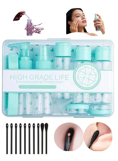 Bottles Set with Exfoliating Brush - 11pcs Leak-Proof Toiletry Containers for Shampoo, Lotion &amp; Cream