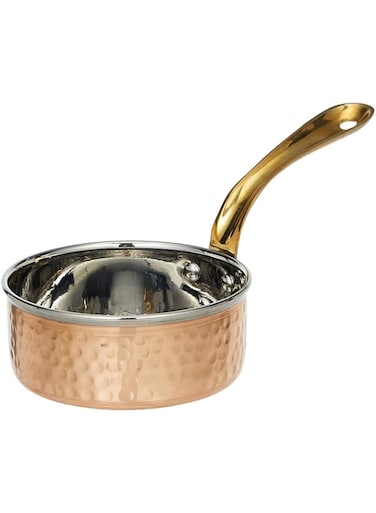 Kedge 1 Por Pure Copper Hammered Heavy Saucepan With Lid And Brass Handle, 400 Ml Capacity