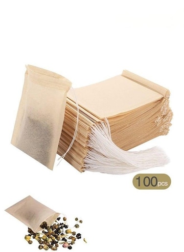 Disposable Tea Filter Bags for Loose Tea, Wood Pulp Material, Biodegradable and Compostable, Unbleached Empty Tea Infuser Sachets with Drawstring (3.2inch x 4.0inch)